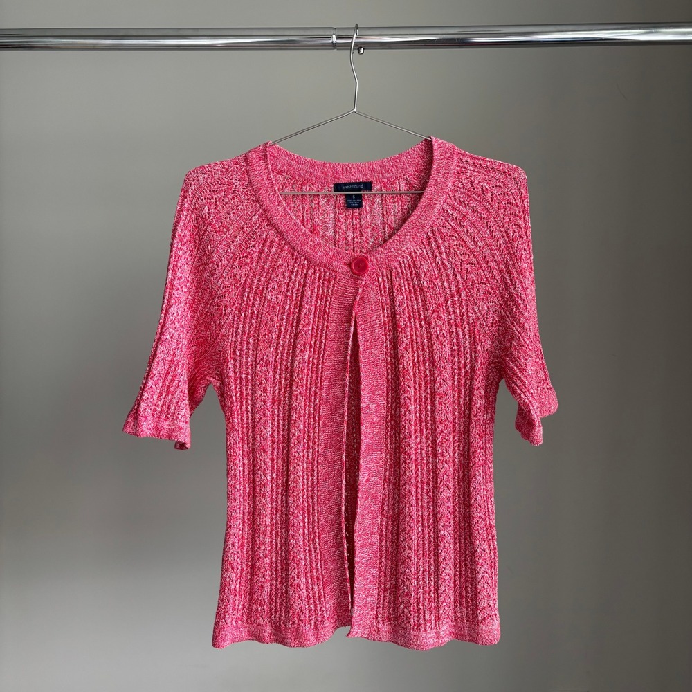 Y2K Westbound Pink Cotton Cardigan S Button Front Knit Grandma Sweater Coquette